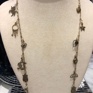 Vintage Charm All Antiqued Gold & Crystal Long Necklace-Boutique